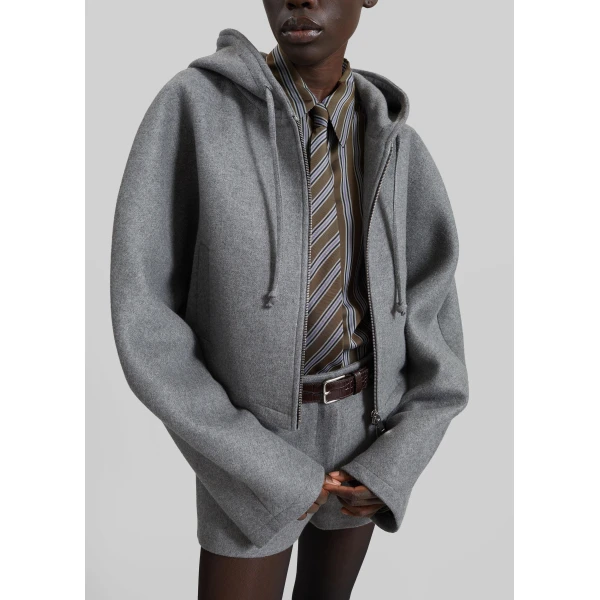The Frankie Shop Oda Cropped Hoodie in Grey Melange, view 6