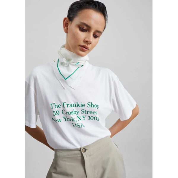 The Frankie Shop Oris Silk Scarf in White and Green, view 2