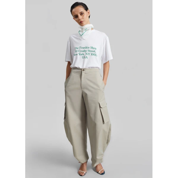 The Frankie Shop Oris Silk Scarf in White and Green, view 5