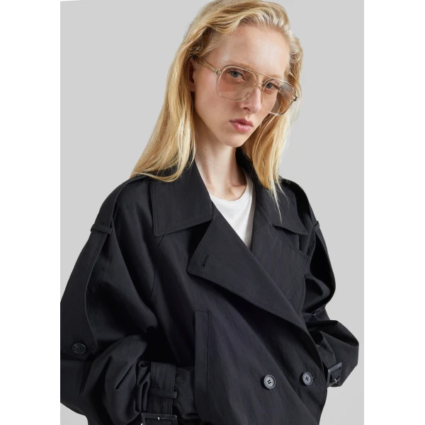 The Frankie Shop Orival Short Trench in Black, view 4
