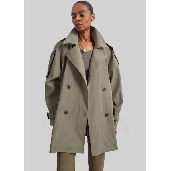 The Frankie Shop Orival Short Trench in Dark Olive, view 2