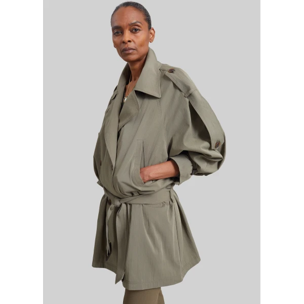 The Frankie Shop Orival Short Trench in Dark Olive, view 3