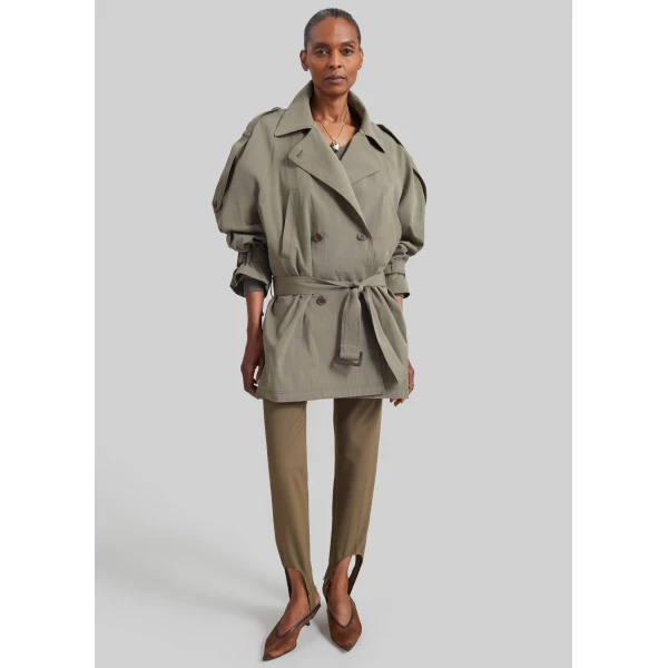 The Frankie Shop Orival Short Trench in Dark Olive, view 6