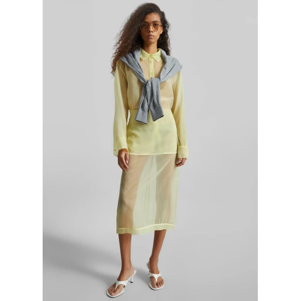 The Frankie Shop Peri Sheer Midi Skirt in Pale Yellow, view 4