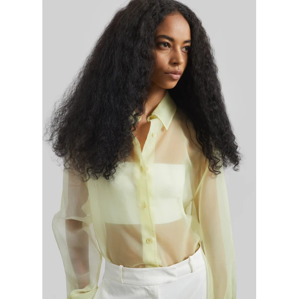 The Frankie Shop Peri Sheer Shirt in Pale Yellow, view 3