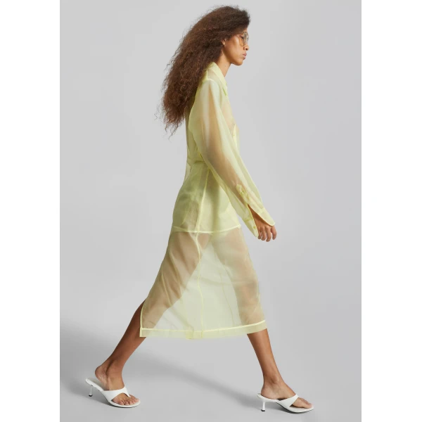 The Frankie Shop Peri Sheer Shirt in Pale Yellow, view 5