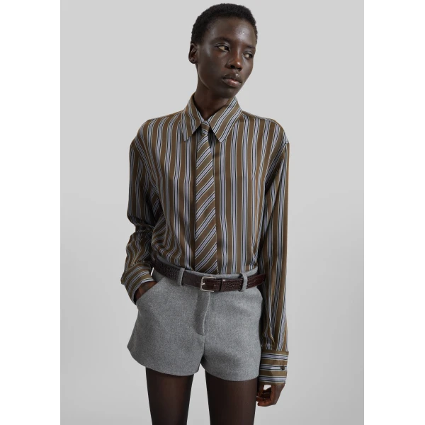 The Frankie Shop Peri Shirt in Brown Multi Stripe, view 2