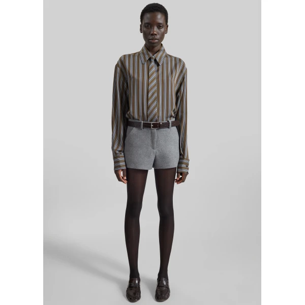 The Frankie Shop Peri Shirt in Brown Multi Stripe, view 3