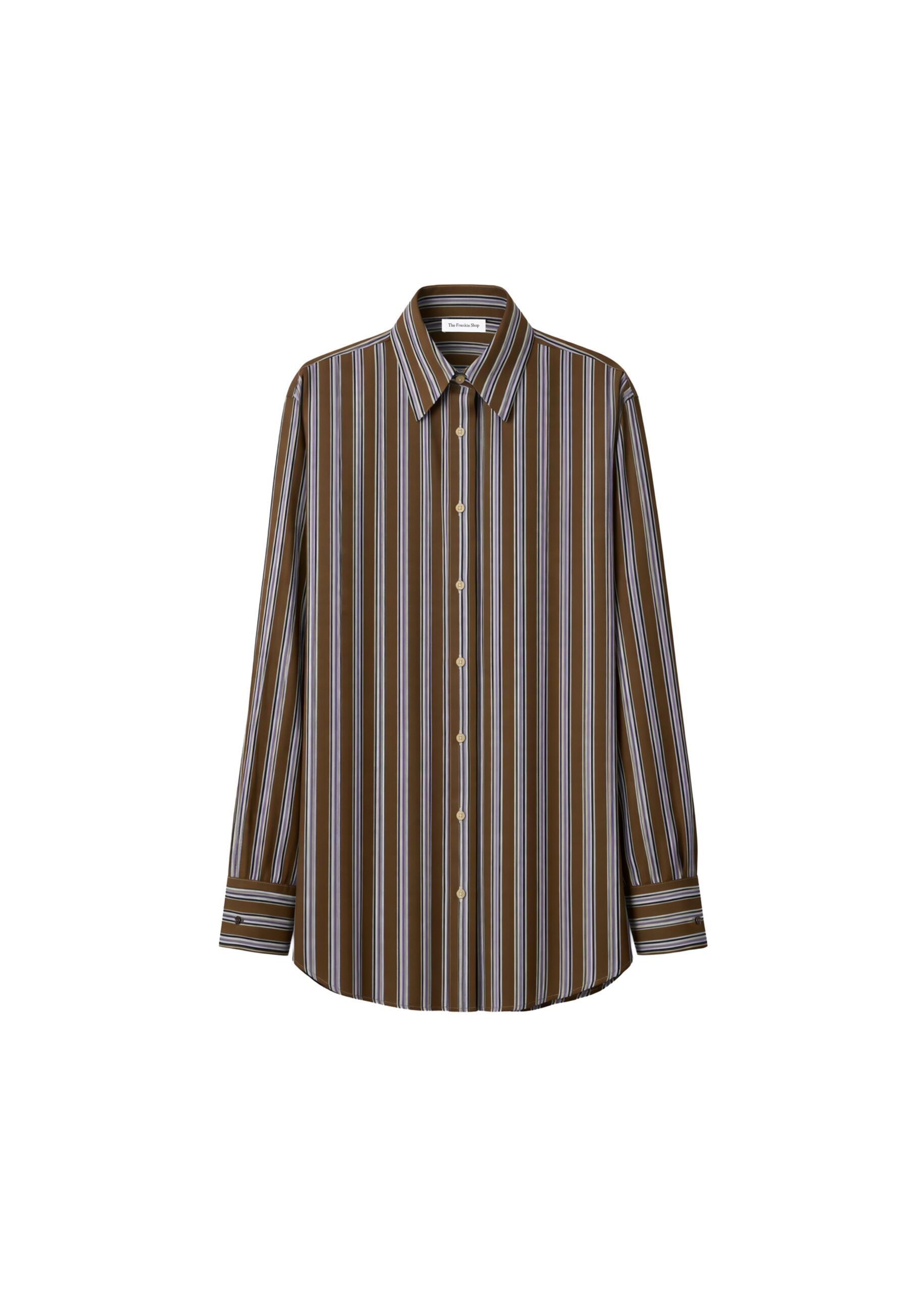 The Frankie Shop Peri Shirt in Brown Multi Stripe | Tops | Coveti The Frankie Shop Peri Shirt in Brown Multi Stripe