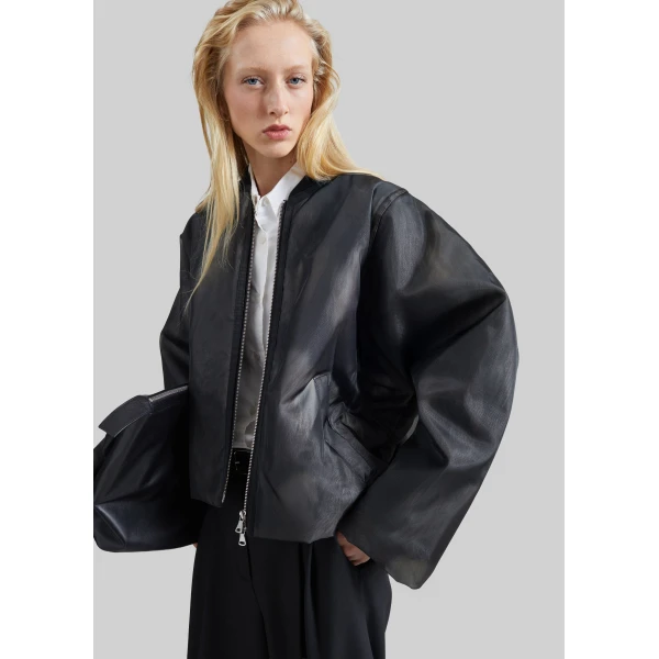 The Frankie Shop Pietra Fur Mesh Bomber Jacket in Grey, view 4