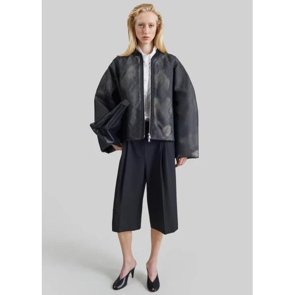 The Frankie Shop Pietra Fur Mesh Bomber Jacket in Grey, view 6