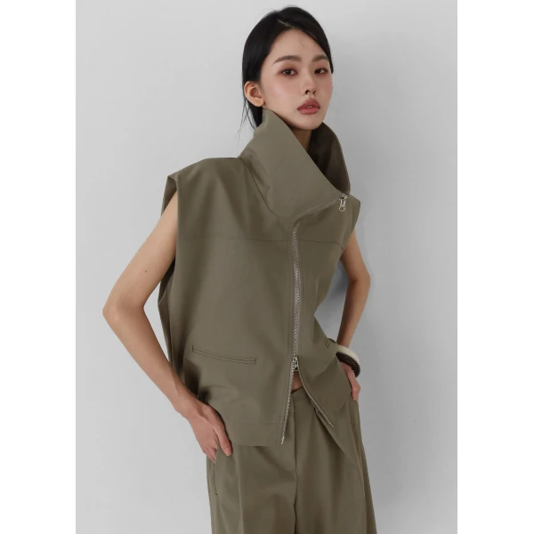 The Frankie Shop Rove Sleeveless Bomber Jacket in Olive, view 3