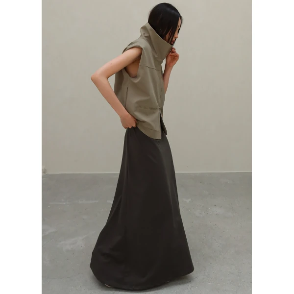 The Frankie Shop Rove Sleeveless Bomber Jacket in Olive, view 4