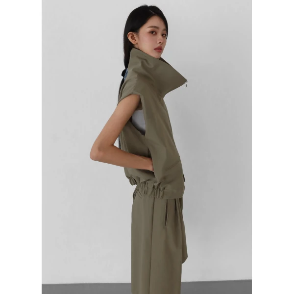 The Frankie Shop Rove Sleeveless Bomber Jacket in Olive, view 6