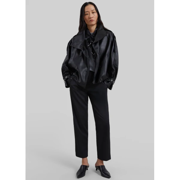 The Frankie Shop Rufina Double Breasted Faux Leather Jacket in Black, view 4