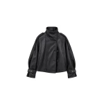 The Frankie Shop Rufina Double Breasted Faux Leather Jacket in Black