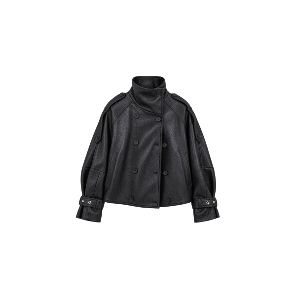 Rufina Double Breasted Faux Leather Jacket in Black