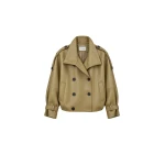 The Frankie Shop Rufina Double Breasted Faux Leather Jacket in Pale Olive