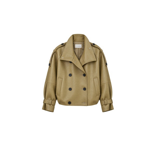 Rufina Double Breasted Faux Leather Jacket in Pale Olive