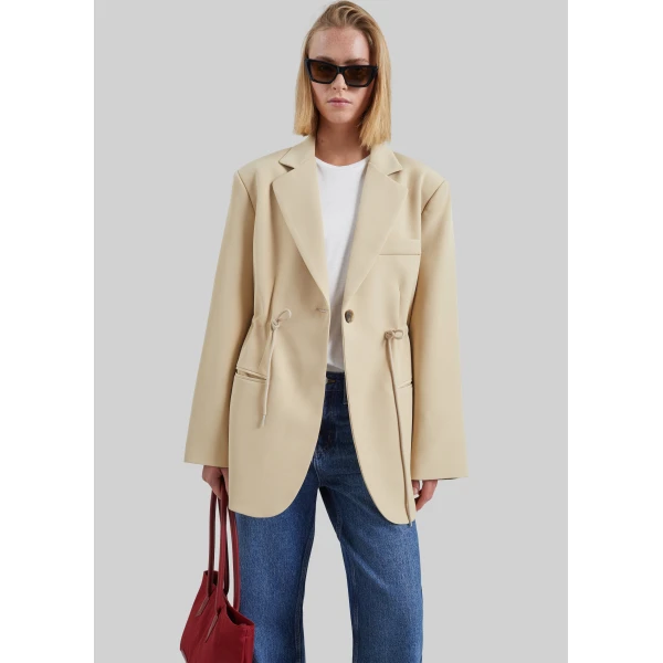 The Frankie Shop Sesma Drawstring Blazer in Light Beige, view 6