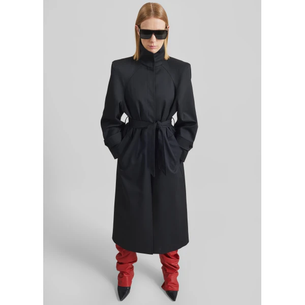 The Frankie Shop Skye Padded Trench Coat in Black, view 2