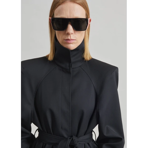 The Frankie Shop Skye Padded Trench Coat in Black, view 3