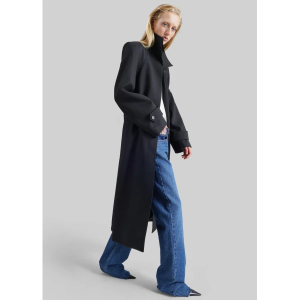 The Frankie Shop Skye Padded Trench Coat in Black, view 4
