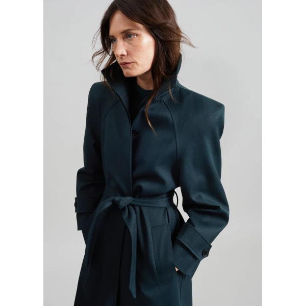 The Frankie Shop Skye Padded Trench Coat in Bottle Green, view 4