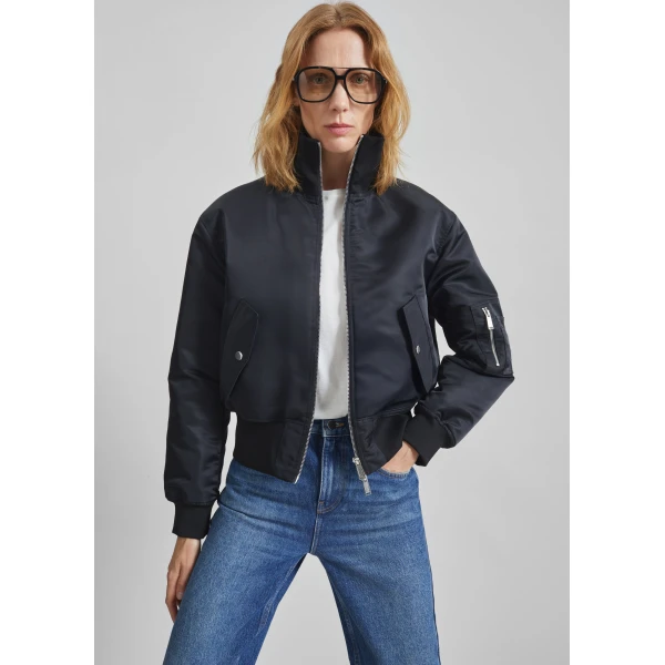 The Frankie Shop Storm Cropped Bomber Jacket in Black, view 4