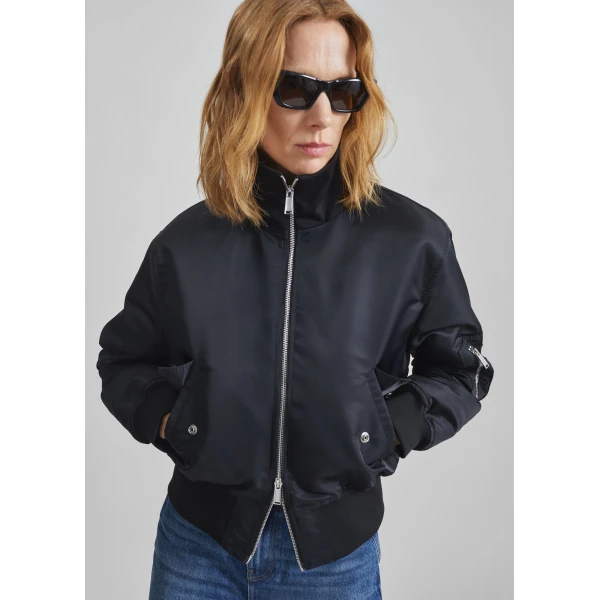 The Frankie Shop Storm Cropped Bomber Jacket in Black, view 6