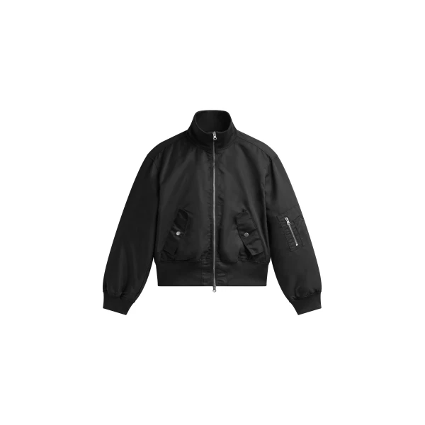 The Frankie Shop Storm Cropped Bomber Jacket in Black