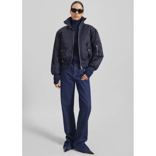The Frankie Shop Storm Cropped Bomber Jacket in Navy, view 4