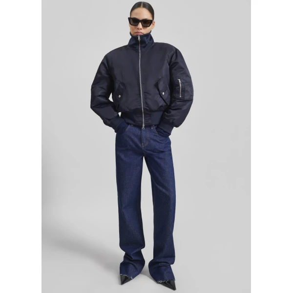 The Frankie Shop Storm Cropped Bomber Jacket in Navy, view 6