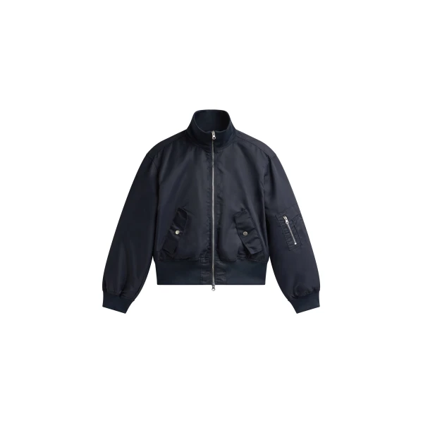 The Frankie Shop Storm Cropped Bomber Jacket in Navy