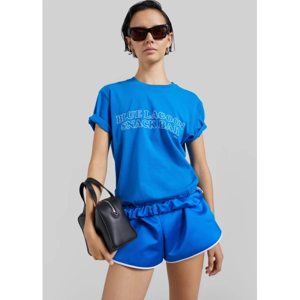 The Frankie Shop TFS Blue Lagoon Snack Bar T-Shirt in Blue Mix, view 2