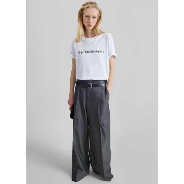 The Frankie Shop TFS Capri Laundry Service T-Shirt in White and Black, view 5