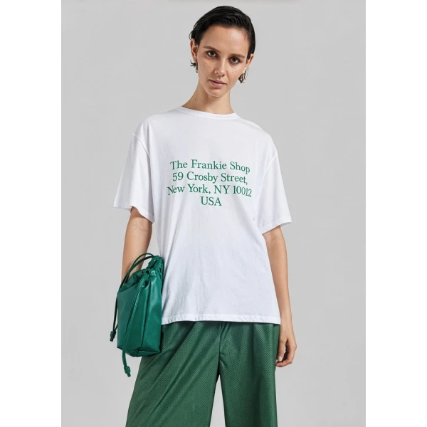 The Frankie Shop TFS Crosby T-Shirt in White and Green, view 3