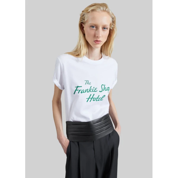 The Frankie Shop TFS Hotel T-Shirt in White and Green, view 2