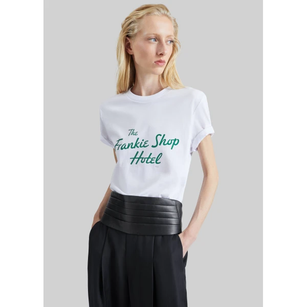 The Frankie Shop TFS Hotel T-Shirt in White and Green, view 3