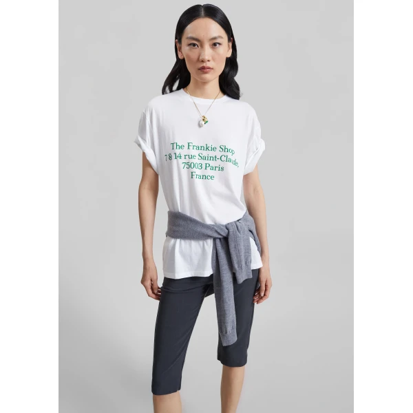 The Frankie Shop TFS Saint-Claude T-Shirt in White and Green, view 2