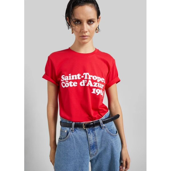 The Frankie Shop TFS Saint-Tropez Côte D'Azur 1984 T-Shirt in Red, view 3