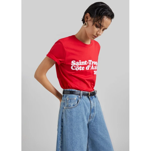 The Frankie Shop TFS Saint-Tropez Côte D'Azur 1984 T-Shirt in Red, view 6