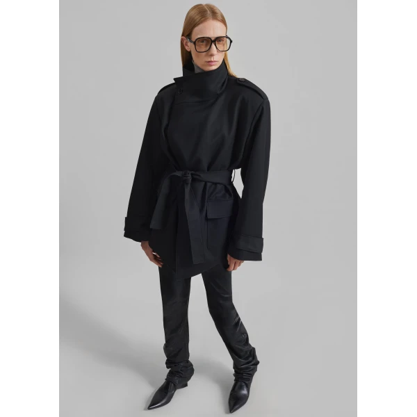 The Frankie Shop Tavea Belted Jacket in Black, view 5