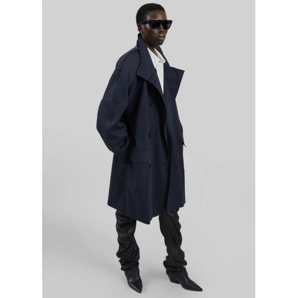The Frankie Shop Tess Midi Short Trench in Navy, view 3