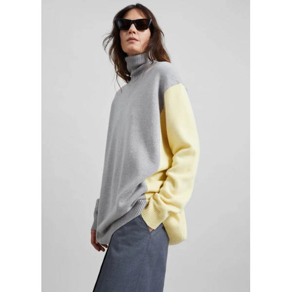 The Frankie Shop Tilda Bicolor Turtleneck Sweater Dress in Light Grey, view 2