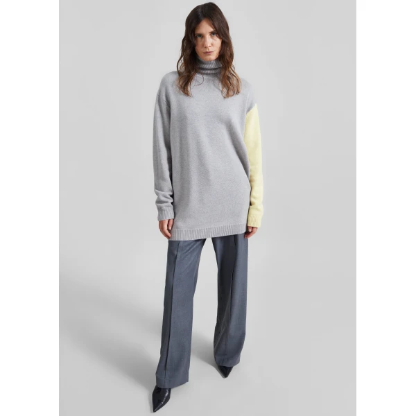 The Frankie Shop Tilda Bicolor Turtleneck Sweater Dress in Light Grey, view 3