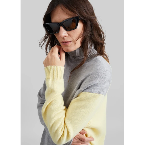The Frankie Shop Tilda Bicolor Turtleneck Sweater Dress in Light Grey, view 4