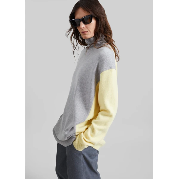 The Frankie Shop Tilda Bicolor Turtleneck Sweater Dress in Light Grey, view 5