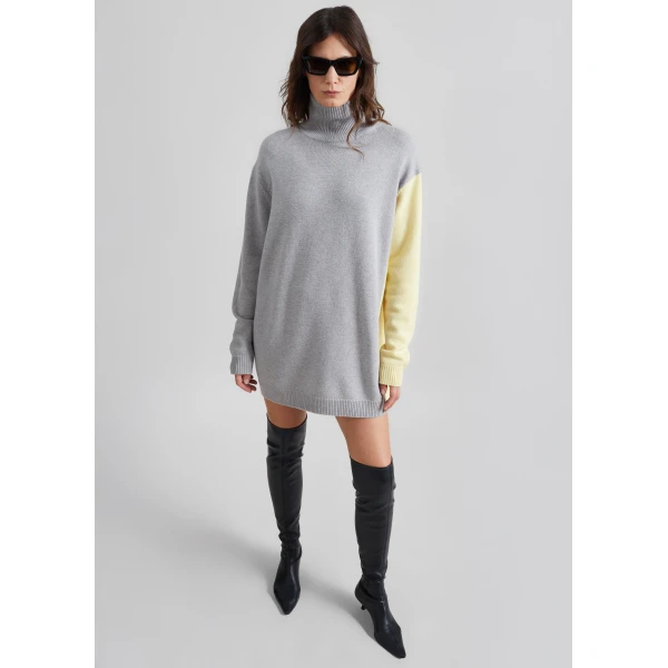 The Frankie Shop Tilda Bicolor Turtleneck Sweater Dress in Light Grey, view 6