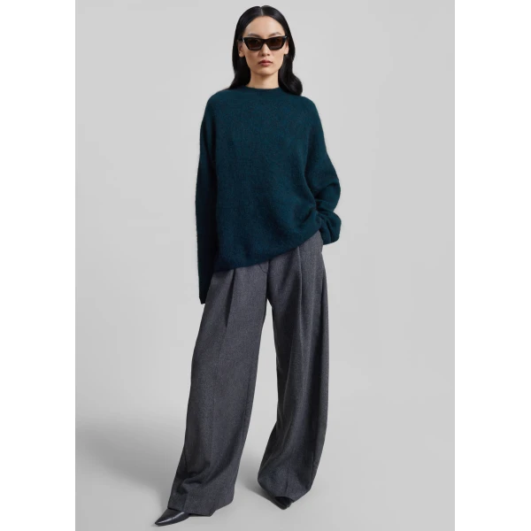 The Frankie Shop Timea Mohair Fuzzy Sweater in Bottle Green, view 3